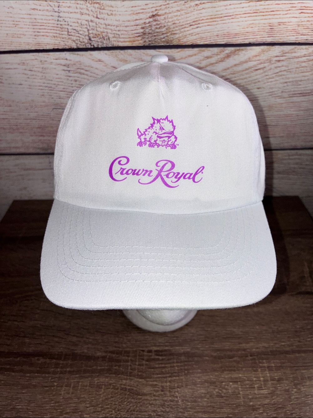 EUC Crown Royal White Baseball with Purple TCU Logo Promo Cap